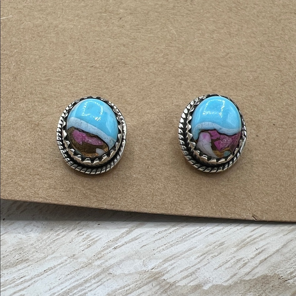 Sterling Silver and Turquoise 925 Oval Earrings